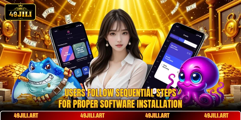 Users follow sequential steps for proper software installation Users follow sequential steps for proper software installation